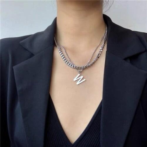 316L Stainless Steel 2021 New Fashion Upscale Jewelry Hip hop 2 Layer W Charms Thick Chain Choker Necklaces & Pendants For Women