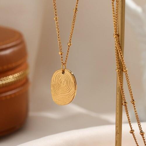 New Waterproof Creative Design Beads Chain Womens Fingerprint Pendant Necklace 18K Gold Plated Cute Jewelry Gift Necklace