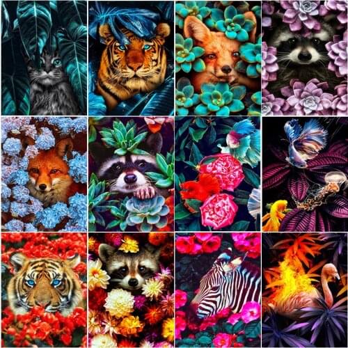 Full square 5D diamond painting embroidery Cross stitch Animal flower landscape fox fish tiger horse raccoon cat dirll drawing