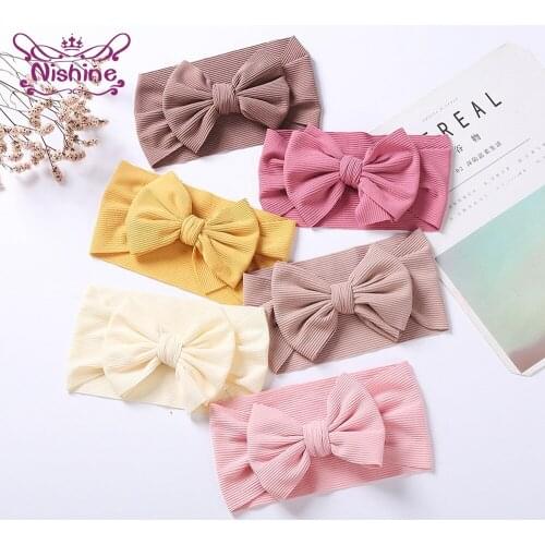 High Quality Cotton Elastic Headband Solid Color Striped Bowknot Infant Hairband Bows Headwear Hair Accessories Birthday Gifts