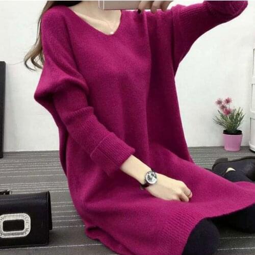 Pullover Sweater 2021 v-neck Loose Casual Long New Fashion Autumn Winter long-sleeve Women Sweter Sweaters Vestidos LXJ1060