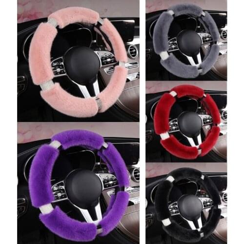 Fluffy Steering Wheel Cover with Rhinestones Diamond Fur Furry Car Steering Covers with Better Grip for Women Men