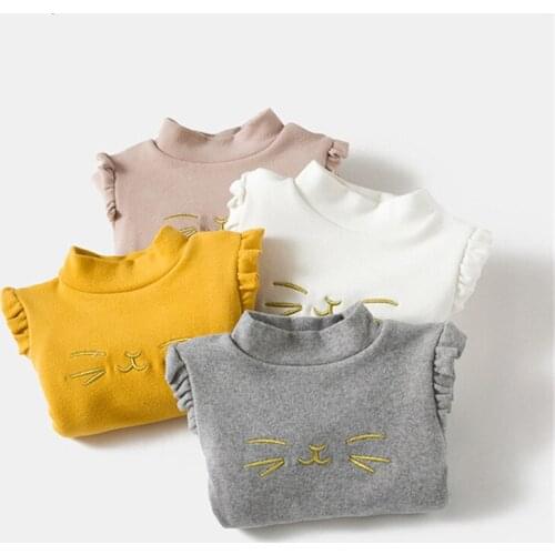 1 2 3 4 5 Years Toddler Girls Shirts Autumn Winter Thicken Cartoon Cat Long Sleeves Tops For Girl Kids Clothes High Quality 2020