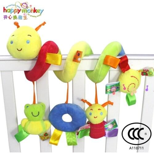 Happy Monkey Newborn Baby Stroller Toys Lovely Worm Model Baby Bed Hanging Toys Educational Baby Soft Rattle Toys