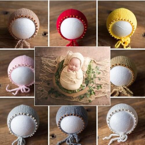 Newborn Baby Knitted Hat Photography Props Accessaries Beads Infant Boys Girls Wollen Hand Crochet Hats Caps Beanie