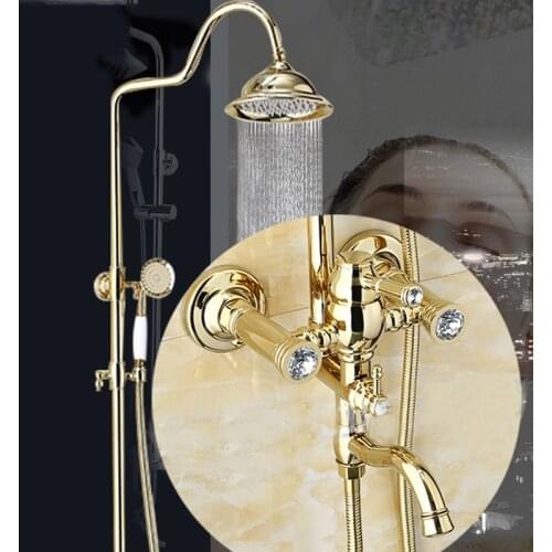 6 Colors Newly Gold Shower Faucet with 8"Rain Showerhead +Tub Filer Wall Mounted Bath and Shower Mixer Complete Set