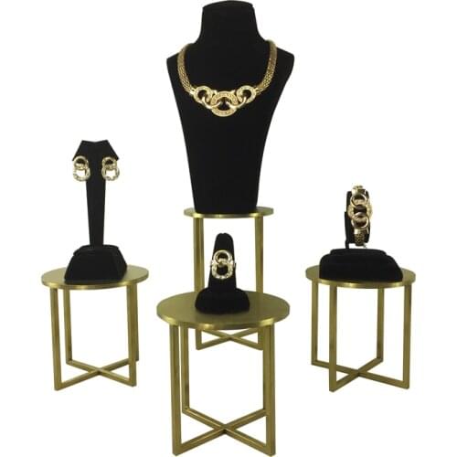 Jewelry Shop Window Display Props Gold Stainless Steel Jewelry Rack Black Velvet Jewelry Display Rack 8-Piece Set