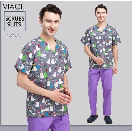 New Multicolor Cotton Print Uniform Beauty Salon Nursing Uniform Lab Pet Shop Scrubs Medical Surgical Doctor Nurse Work Clothes