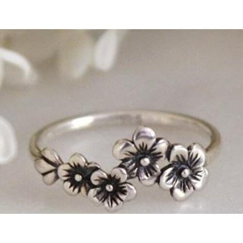 Vintage Silver Color Rose Flower Ring Simple Design Do Old Rings For Women Party Anniversary Retro Jewelry Accessories G4M882