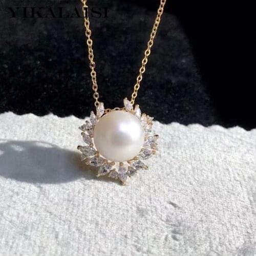 YIKALAISI 925 Sterling Silver Necklaces Jewelry For Women 10-11mm Oblate Natural Freshwater Pearl Pendants 2021 Wholesales