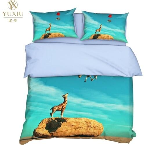 YuXiu 3D Printing Animal Giraffe Balloon Duvet Covers Black Bedding Set Bed Linen Cover Pillowcases King Queen Full Twin Double