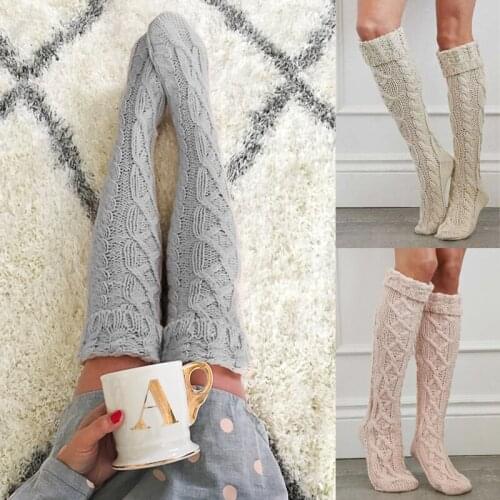 Womens New Winter Spring Cable Knit Over Knee Long Boot Thigh-High Warm Stockings Fashion Soft Homewear