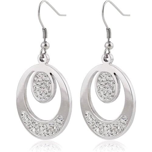 Unique Design Two Round Circle Crystal Stainless Steel Earring Wedding Crystal Earring Cricle Pendent For Women