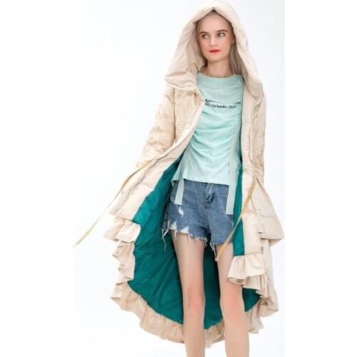 Manufacturers asymmetric embroidery winter European and American design direct selling a long apricot down jacket
