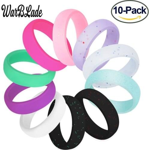 10pcs Hypoallergenic Crossfit Flexible Glitter Silicone Rings 2.7mm Food Grade FDA Silicone Finger Ring For Women Wedding Rings