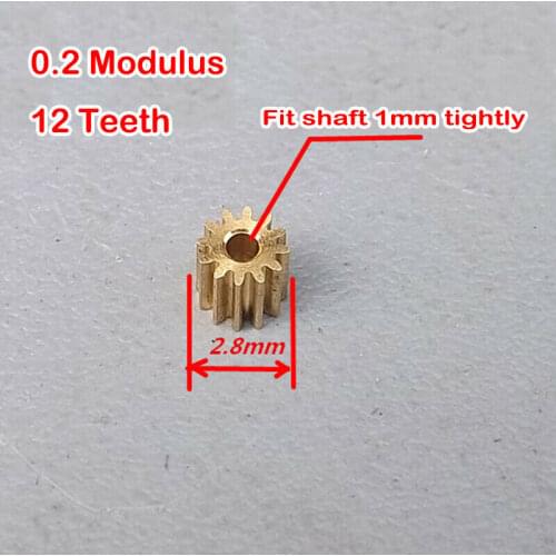 2PCS 0.2 Modulus Copper Gear Micro Mini Electric Motor Shaft Spindle Metal Gear 12 Teeth Brass Axis Gears DIY Toy Parts 1mm Hole