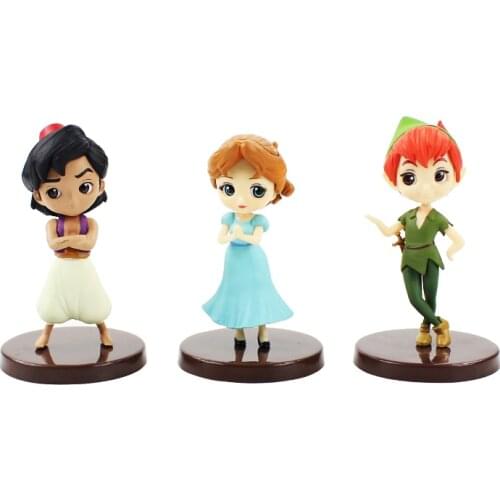 3pcs 8cm Q Posket Figures Aladdin Peter Pan Cinderella Wendy Darling Petit Characters Fantastic Time Tales Model Toys