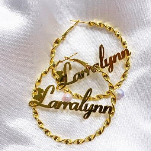 4-8cm Stainless Steel Bamboo Hoop Earrings Customize Name Earrings Bamboo Style Custom Hoop Earrings Swirl Earrings Name Gift