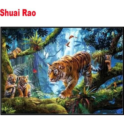 5d diy Diamond painting tiger Forest wild animals full round diamond Embroidery cross stitch sets mosaic diamond art 3d picture