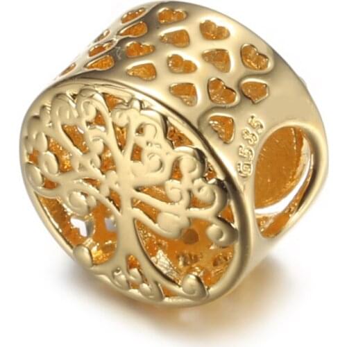 Authentic S925 Silver Bead Openwork Shine Family Roots Charm fit Lady Bracelet Bangle DIY Jewelry