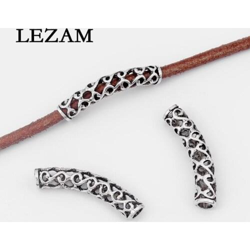 10pcs Antique Hollow Open Lacework Long Bent Tube Jewelry For 6mm Leather Necklace Bracelet Jewelry Making Accessories