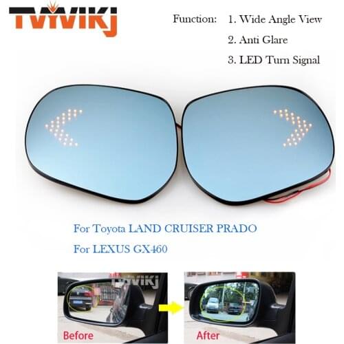 1 pair Side rearview mirror blue glass lens LED indicator For Toyota LAND CRUISER PRADO LEXUS GX460 Wide Angle View anti glare