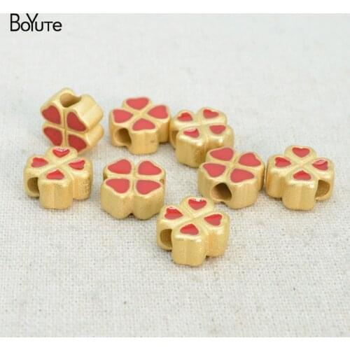 BoYuTe (10 Pieces/Lot) 12*12MM Matte Gold Plated Clover Beads Factory Supply Diy Brass Beads Jewelry Making Materials