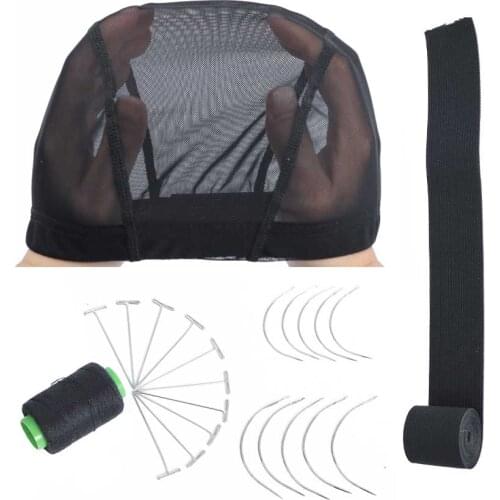 Cheap 23pc Wig Making Kit DIY Wig Tools Wig Accessories dome mesh caps for wig1 Pieces Adjustable Elastic Band, Pins Needles Set