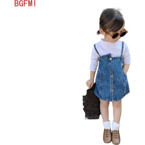 Kid Girls 2021 new Spring autumn and summer Denim straight Suspender skirt baby Childrens clothing T-shirt Shirt Princess dress