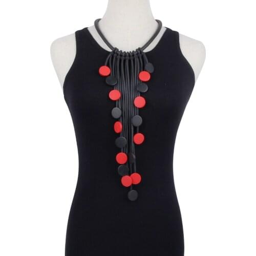 JID Ethnic Long Necklace For Women Red Black Wooden Beads Necklaces Designer Wooden Jewelry Harajuku Body Accessories Mom Gift