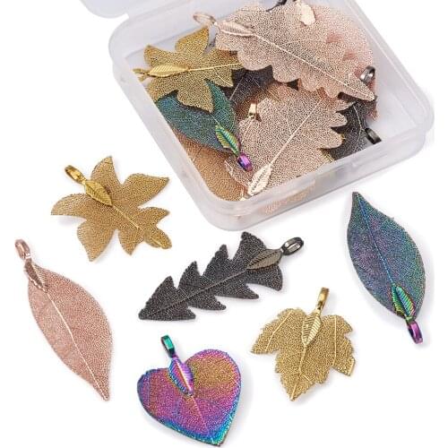 1 Box Electroplate Filigree Leaf Dangle Charms Mixed Color Hanging Ornament Pendants for DIY Jewelry Crafts Making