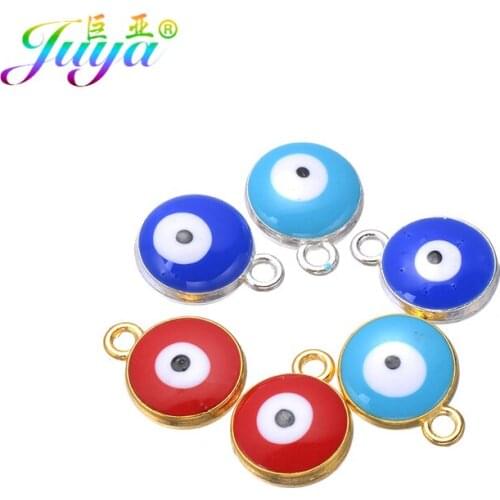 Juya DIY Turkish Jewelry Findings Emamel Greek Evil Eye Round Charms For Women Men Handmade Bracelet Necklace Earrings Making