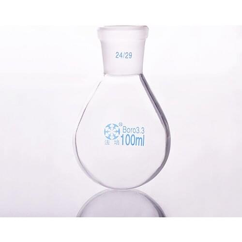 Flask eggplant shape,short neck standard grinding mouth,Capacity 100ml and joint 24/29,Eggplant-shaped flask