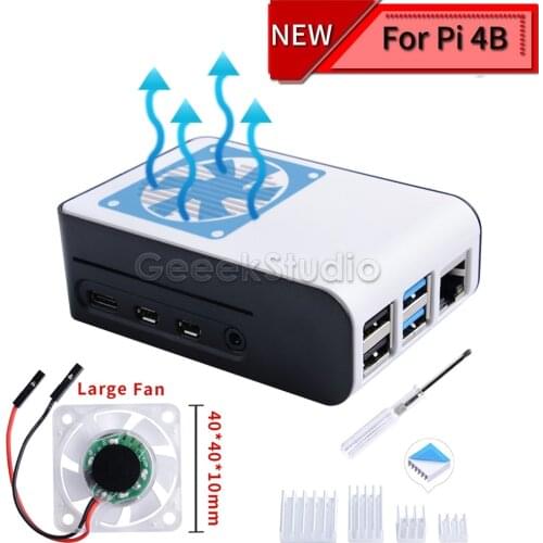 ABS Buckle Case Enclosure Shell Cover Box for Raspberry Pi 4 Model B, with Glare Cooling Fan Heatsinks for Raspberry Pi 4B