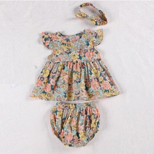 Summer newborn baby girl clothes sets 1st babies birthday dress + headband + shorts suit for baby girls clothing outfit thin set