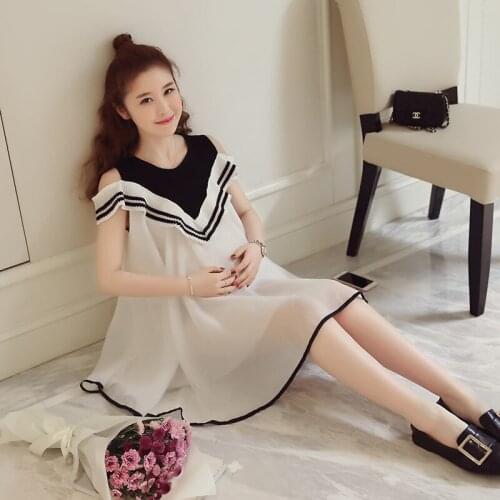 2021 Summer Maternity Off Shoulder Dresses A-Line Mummy Dresses Clothing for Pregnant Women Simple Style Maternity Clothes