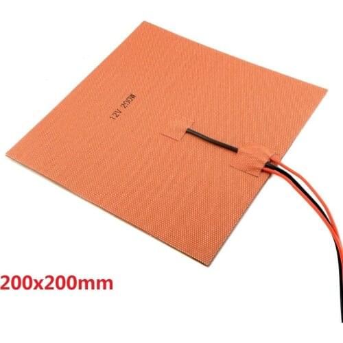 USA Material! Silicone Heater Pad 200x200mm 200w@12v for 3D Printer Bed, Adhesive Backing + NTC100K