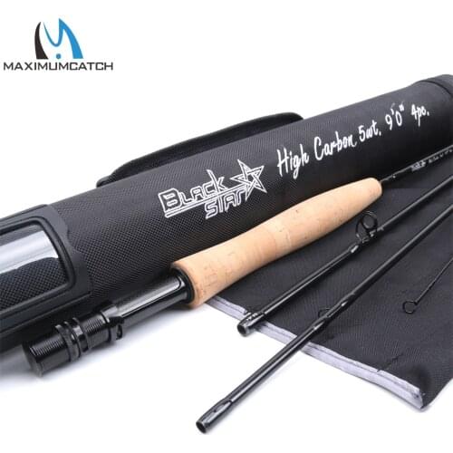 Maximumcatch 5-8WT Fly Rod 9FT 4SEC Carbon Fiber Fast Action Black Star Fly Fishing Rod with Cordura Tube