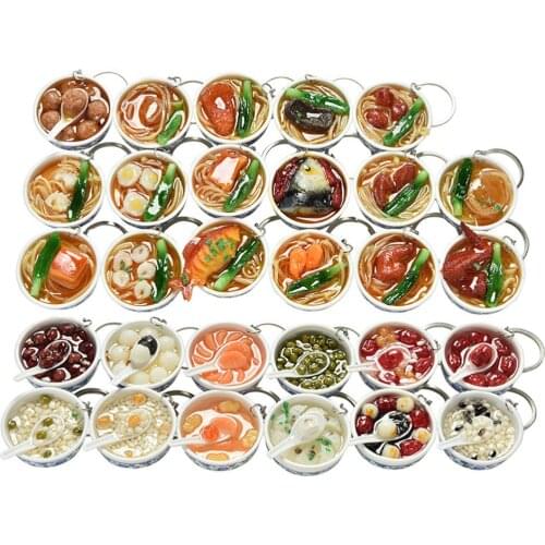 Mini Noodle Creative Keychain Chinese Blue And White Porcelain Food Bowl Bag Pendan Creative Simulation Food Key Chains