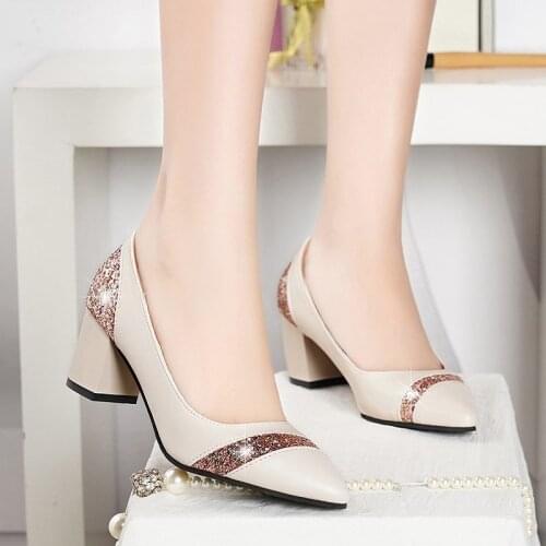 6cm High Heels Dress Shoes Woman Bling Pumps Ol Office Lady Shoes Square Heeled Boat Shoes Spring Autumn zapatos mujer 8782G