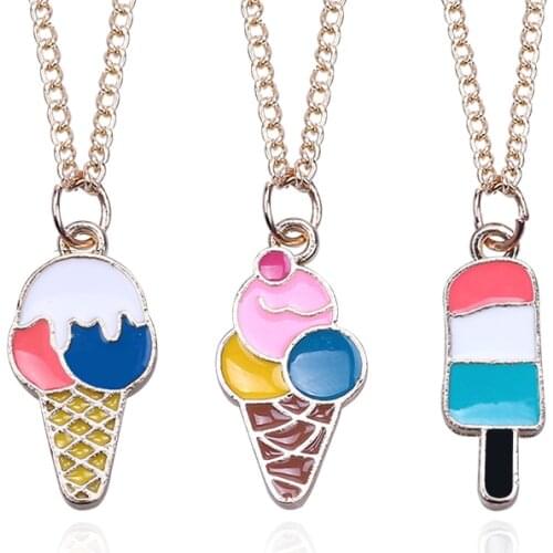 Fashion Food Miniature Ice Cream Pendant Necklaces Enamel Metal Best Friends Forever Bff Creative Women Jewelry Dropshipping