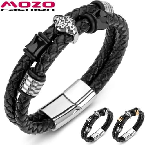 2020 Men Bangle Braided Genuine Leather Stainless Steel Ethnic Punk Bracelet Non-Mainstream Jewelry