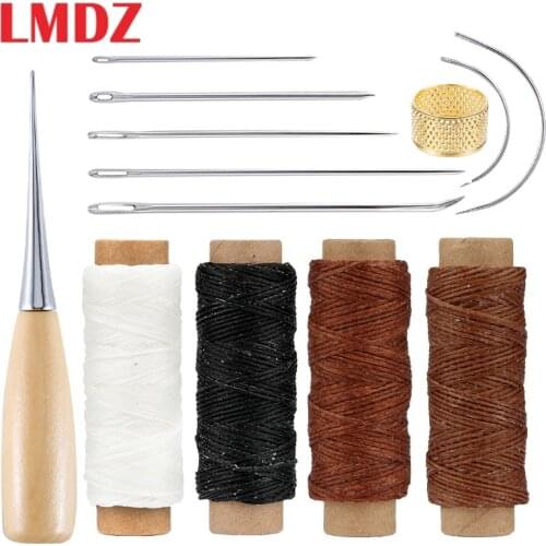 LMDZ Leather Sewing Kit with Waxed Thread Leather Needle Sewing Awl Thimble Leather Working Tools for Shoemaker Canvas Repair