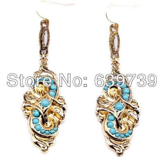 Bulk Price Blue Resin Bead Online Gold Color Earrings