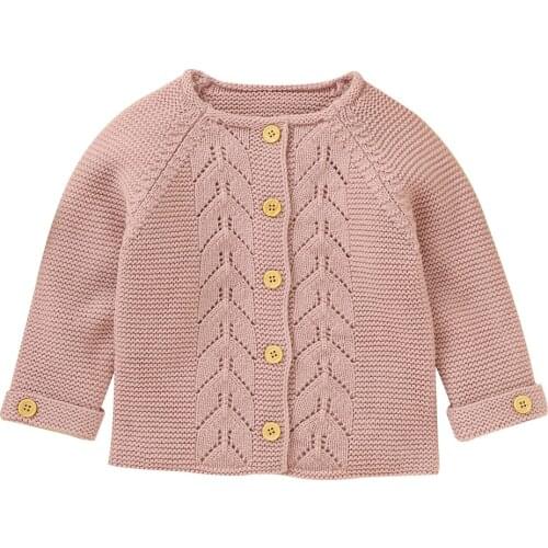 Autumn Winter Baby Girls Basic Cardigans Dropped Shoulder Long Sleeve Crew Neck Straight Breasted Knitted Sweater Top Outwear