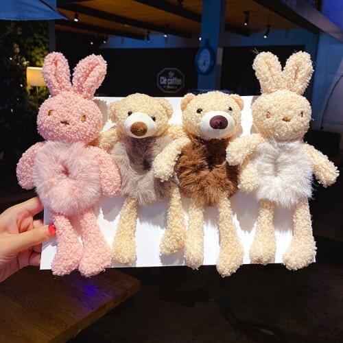 2021 Korean summer kawaii rabbit bear head rope childrens braided hair tool rubber band plush hair circle hair accessory