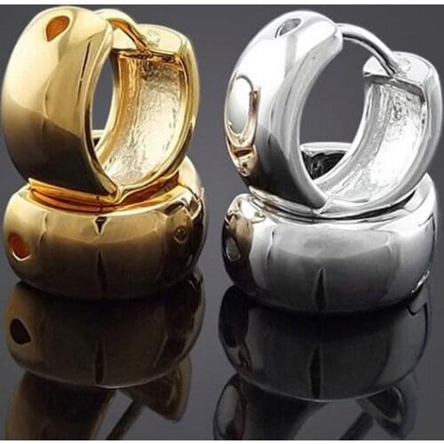 Yellow Gold GP woman man Polished Huggie Hoop Earring 13mm