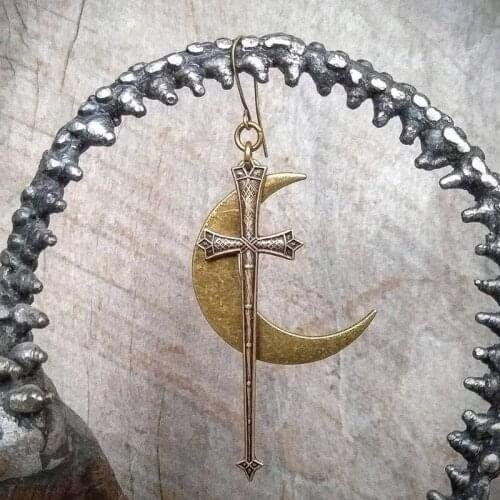Rhiannon Earrings Moon Sword Goth Jewelry Witchy Gothic Tarot Dagger Jewelry Alternative Dramatic