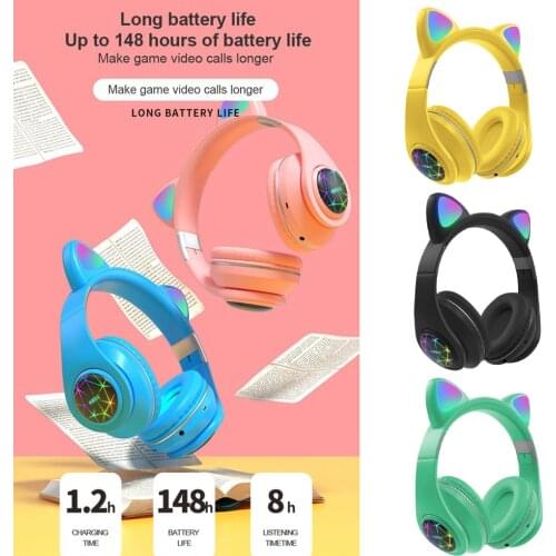 Cute Cat Ears Wireless Headphone with Mic Can control LED Kid Headphone With Mic Children Daughter fone Gamer Headset Kid Gifts