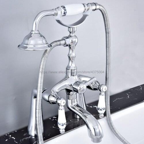 Bathtub Faucets Deck Mounted Polished Chrome Bathtub Faucet With Hand Shower Bathroom Bath Shower Faucets Ntf762
